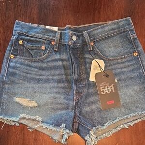 Levi's Women's Blue Frayed Hem Jean Shorts